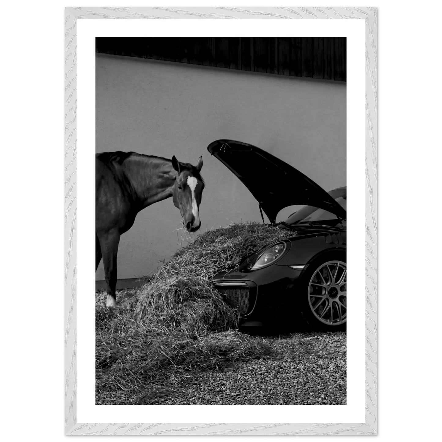 Cuadro Blanco y Negro Porsche Con Caballo - La Casa Del Cuadro