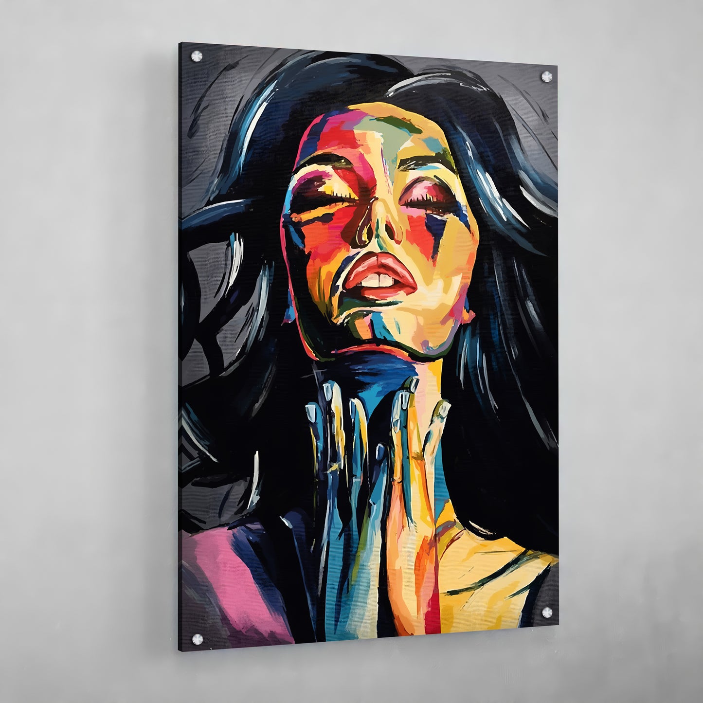 Pintura abstracta colorida del rostro de una mujer, Cuadro Mujer Graffiti