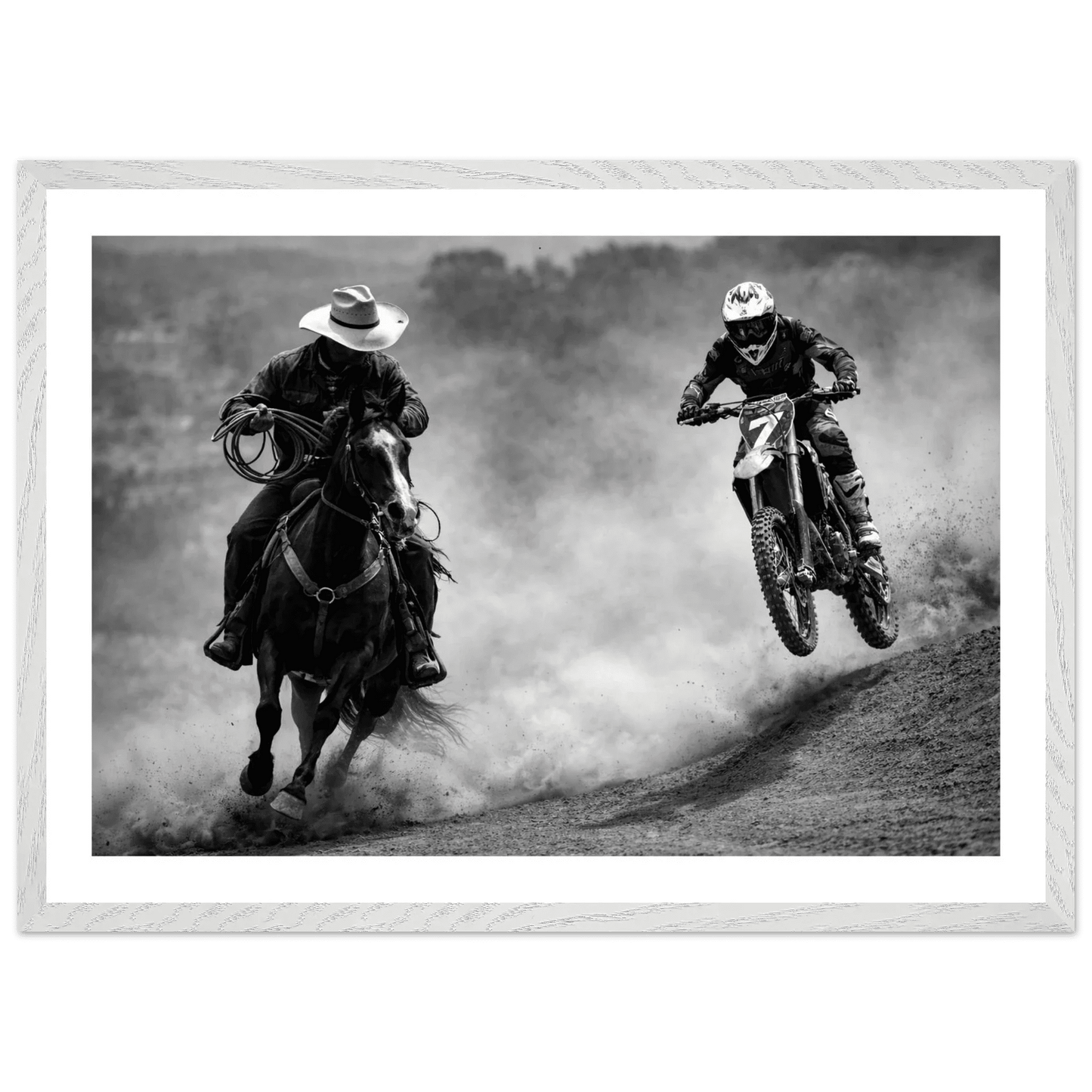 Cuadro Blanco y Negro Cowboy y Motocross - La Casa Del Cuadro