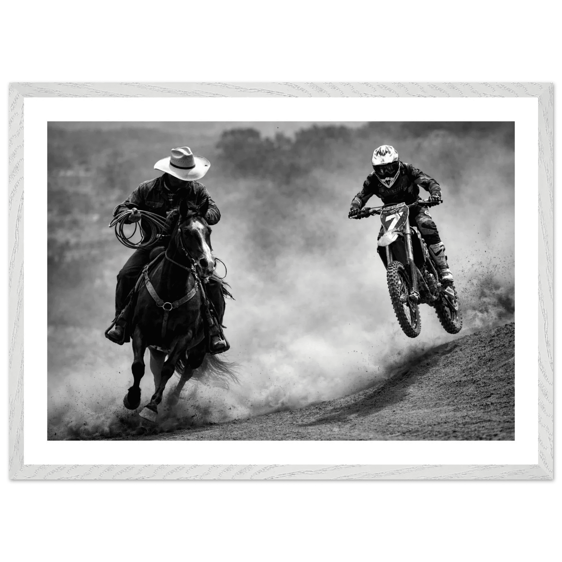 Cuadro Blanco y Negro Cowboy y Motocross - La Casa Del Cuadro