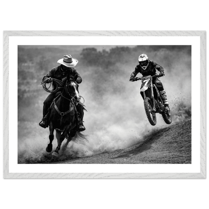 Cuadro Blanco y Negro Cowboy y Motocross - La Casa Del Cuadro
