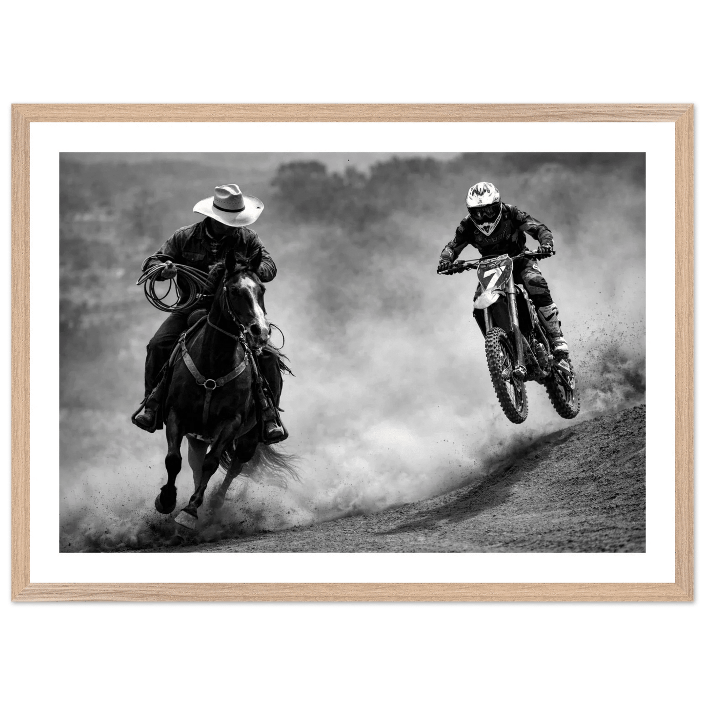 Cuadro Blanco y Negro Cowboy y Motocross - La Casa Del Cuadro