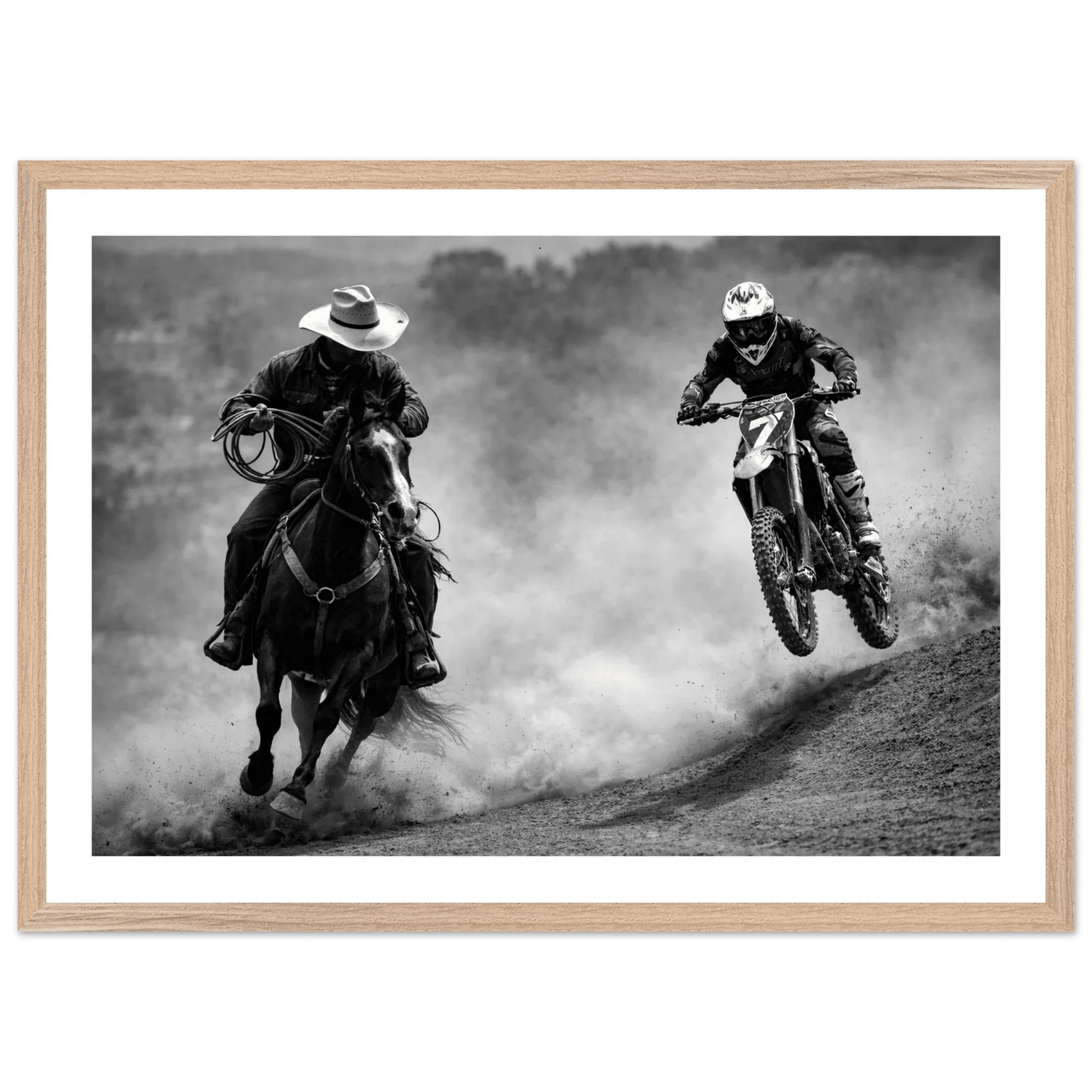 Cuadro Blanco y Negro Cowboy y Motocross - La Casa Del Cuadro