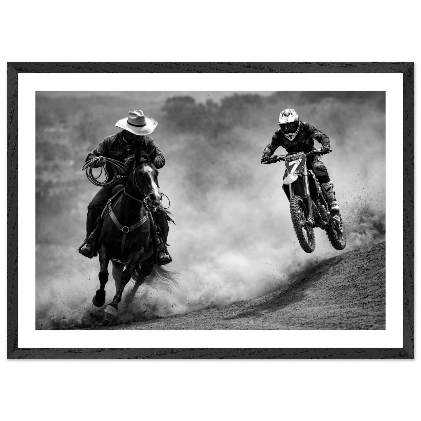 Cuadro Blanco y Negro Cowboy y Motocross - La Casa Del Cuadro