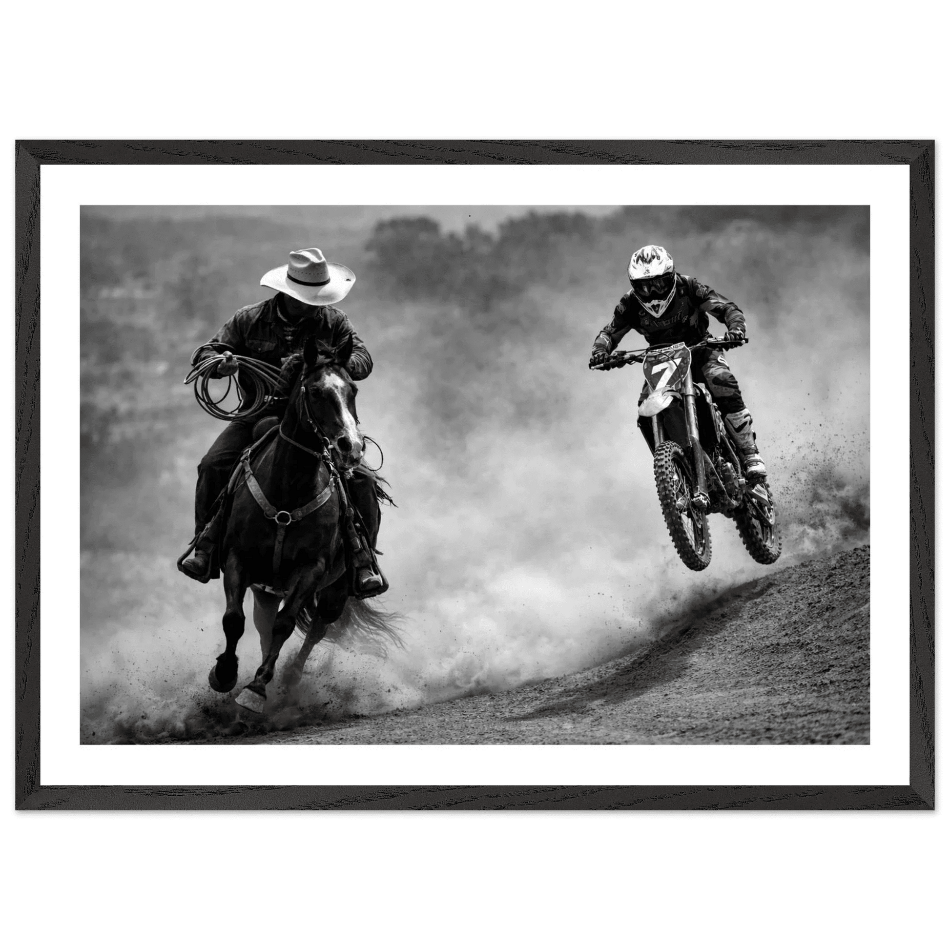 Cuadro Blanco y Negro Cowboy y Motocross - La Casa Del Cuadro