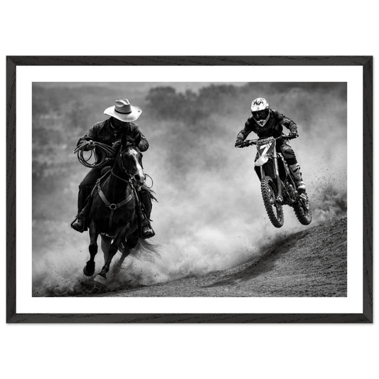 Cuadro Blanco y Negro Cowboy y Motocross - La Casa Del Cuadro