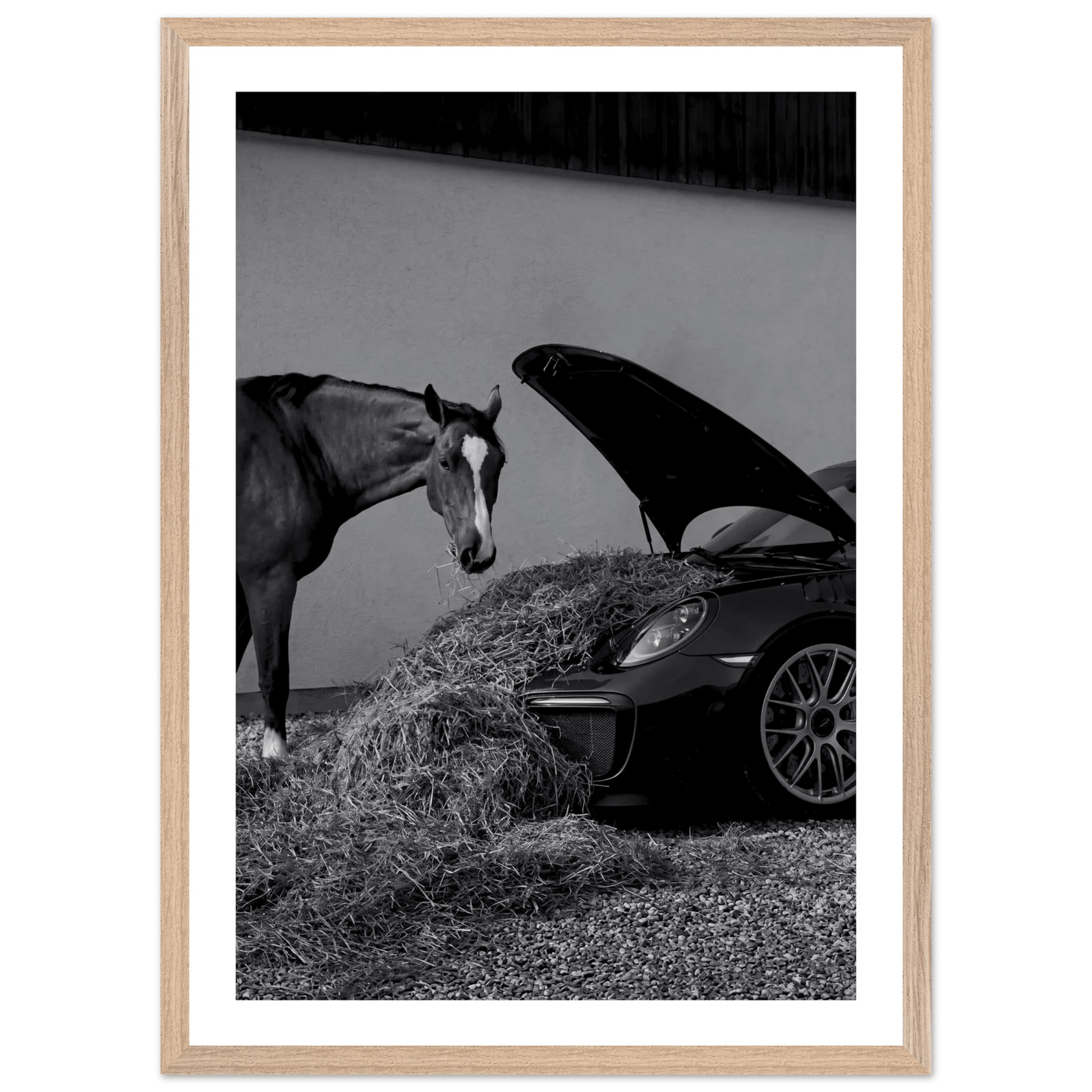 Cuadro Blanco y Negro Porsche Con Caballo - La Casa Del Cuadro