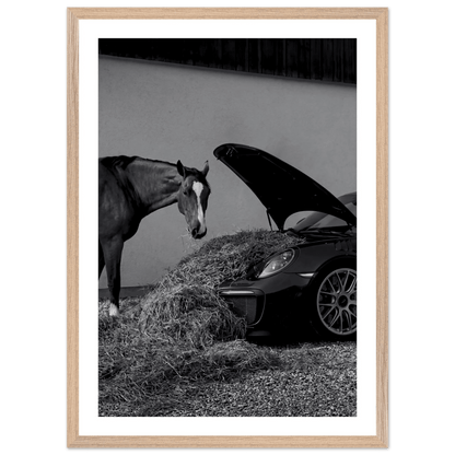 Cuadro Blanco y Negro Porsche Con Caballo - La Casa Del Cuadro
