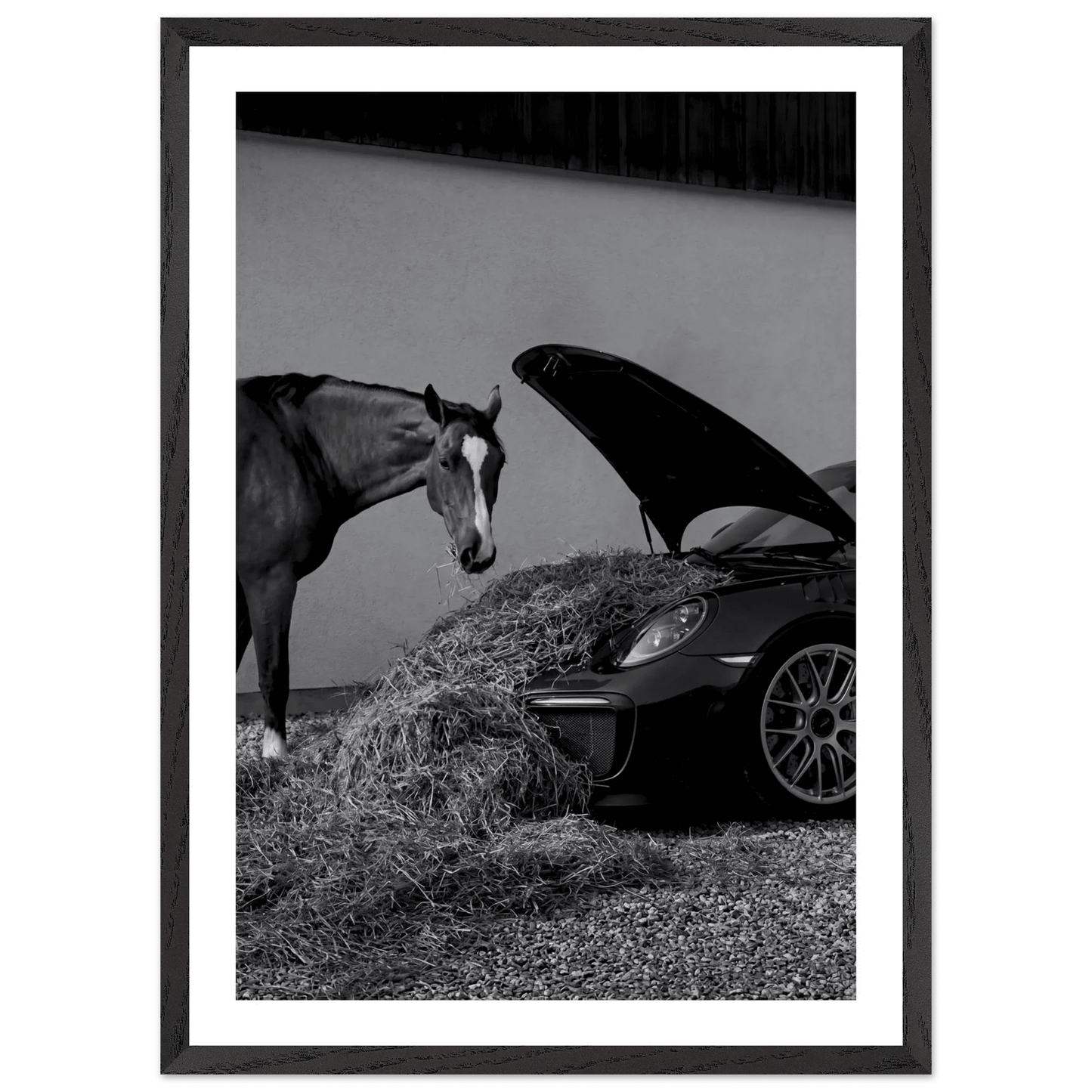 Cuadro Blanco y Negro Porsche Con Caballo - La Casa Del Cuadro