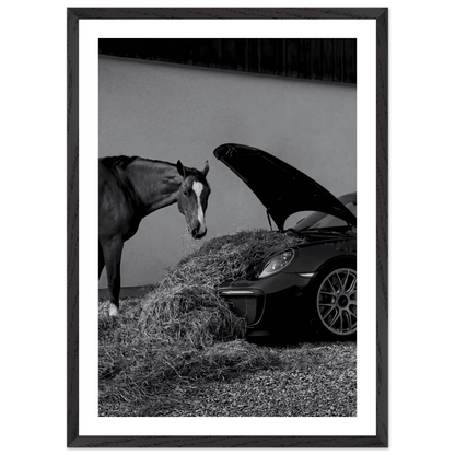 Cuadro Blanco y Negro Porsche Con Caballo - La Casa Del Cuadro