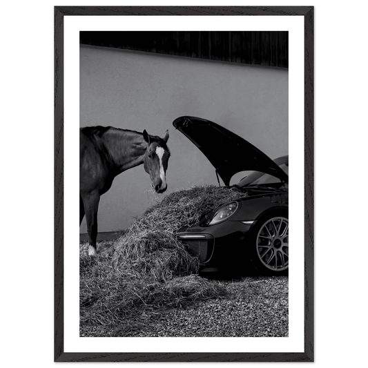 Cuadro Blanco y Negro Porsche Con Caballo - La Casa Del Cuadro
