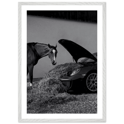 Cuadro Blanco y Negro Porsche Con Caballo - La Casa Del Cuadro